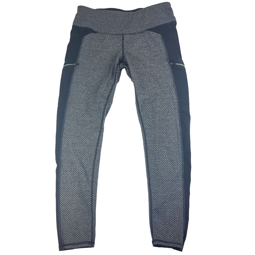Athleta Power Lift Drifter Legging M Black Gray Side Zip Pockets